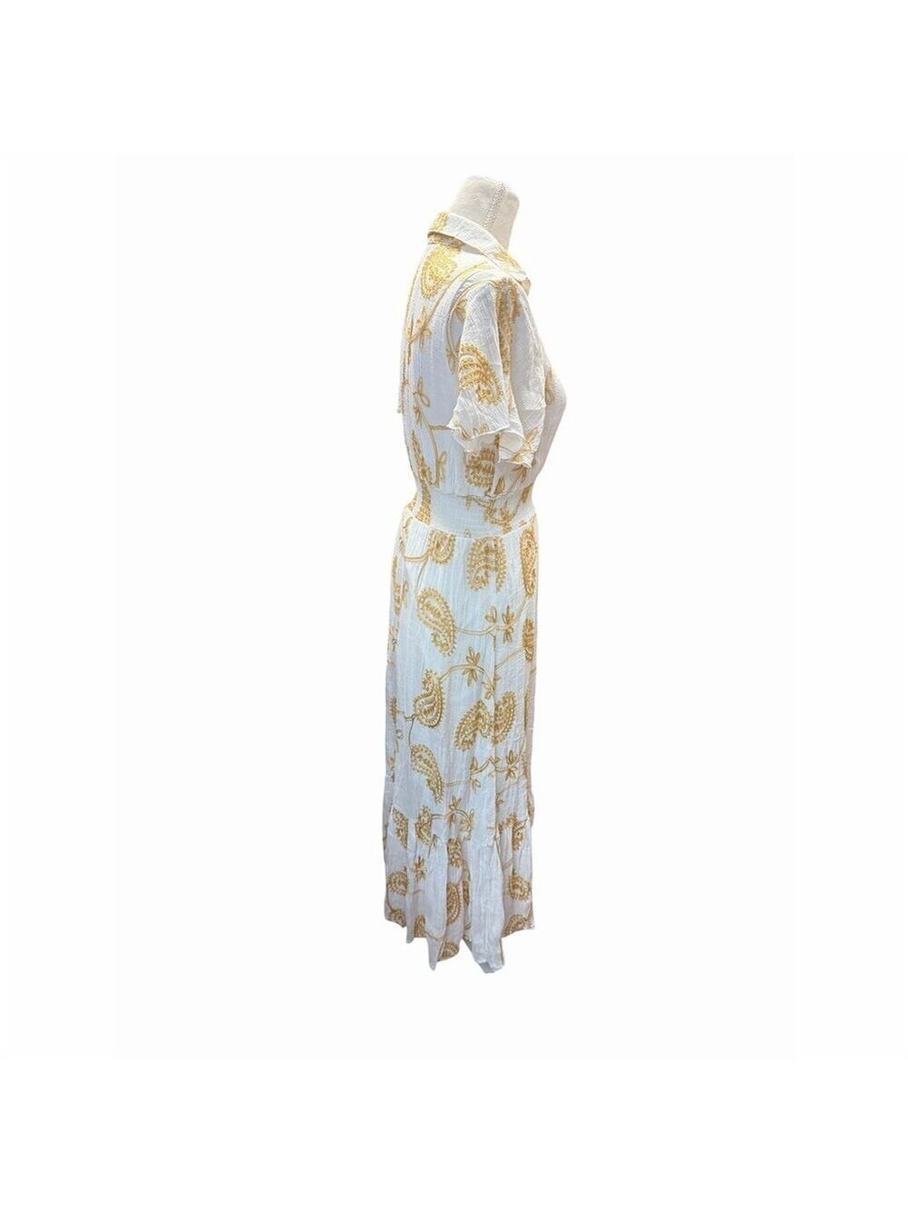 Anthropologie  Kindred  Kindred Dress Womens PL White Paisley Boho Peasant Midi - Picture 6 of 11
